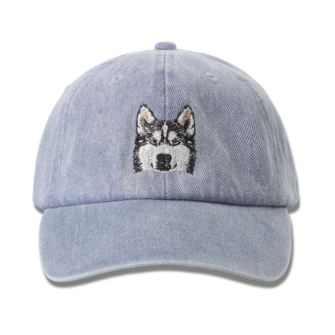 Siberian Husky Embroidered Denim Baseball Cap