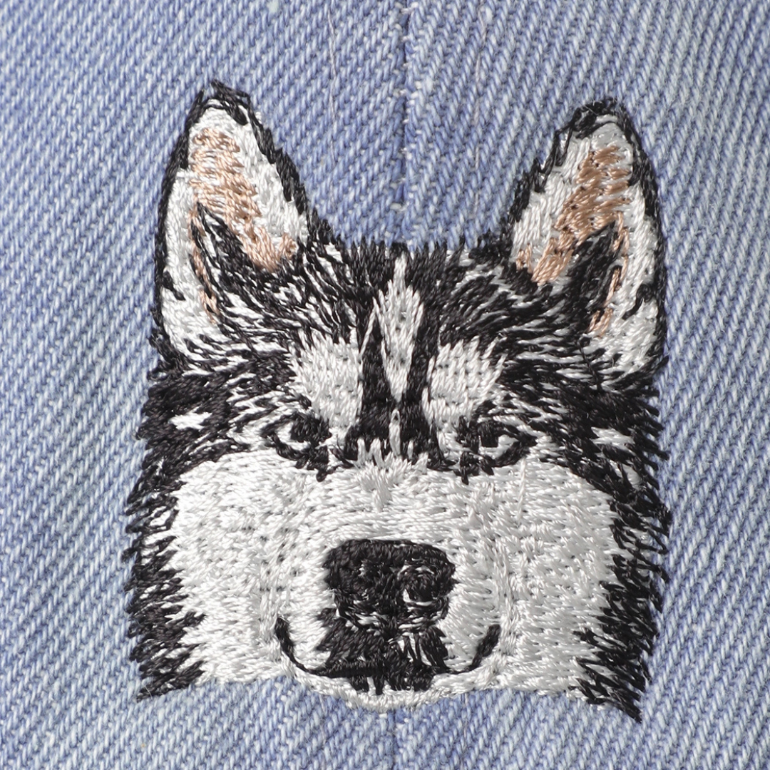 Siberian Husky Embroidered Denim Baseball Cap
