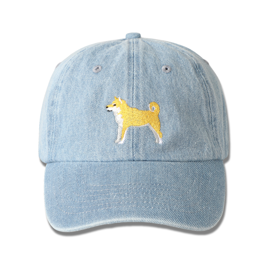 Shiba Dog Embroidered Denim Baseball Cap