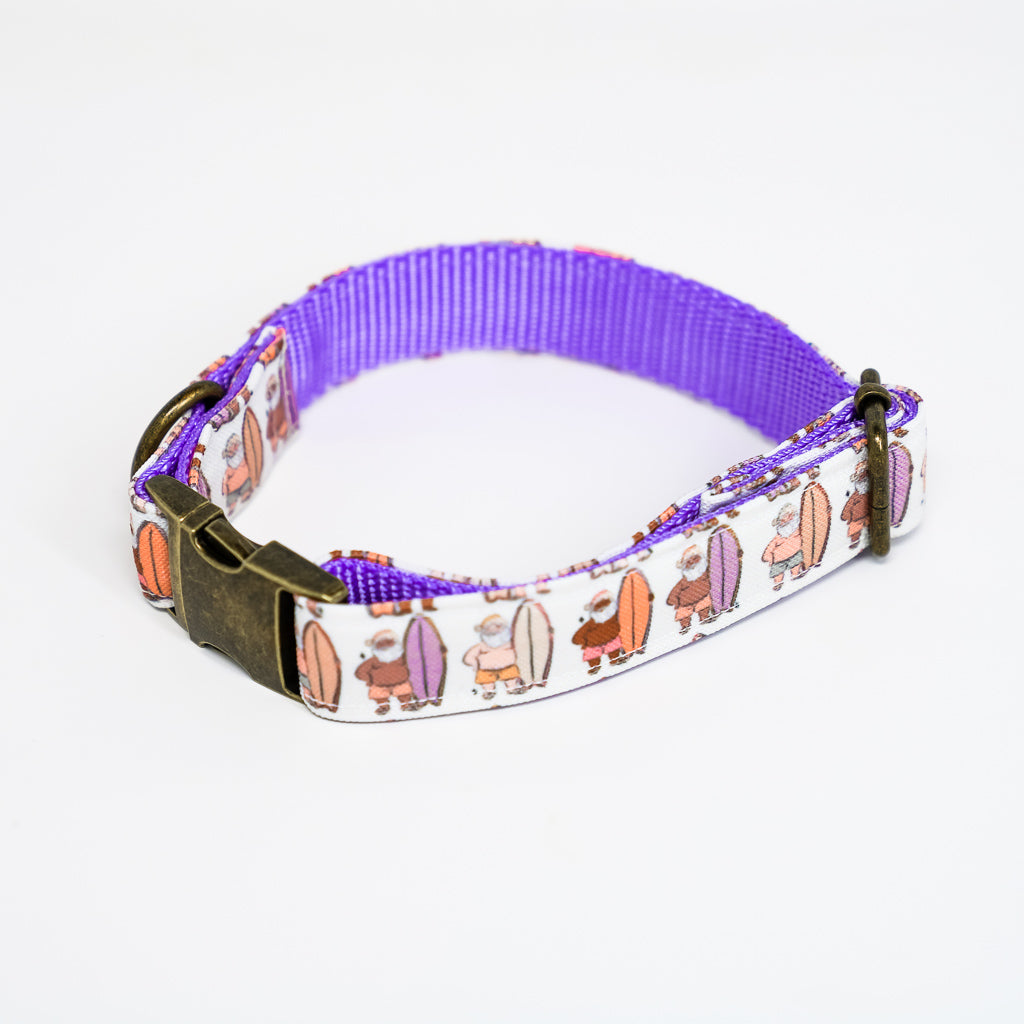 Santa Surf's Up Eco Canvas Dog Collar