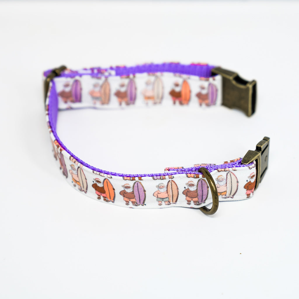 Santa Surf's Up Eco Canvas Dog Collar