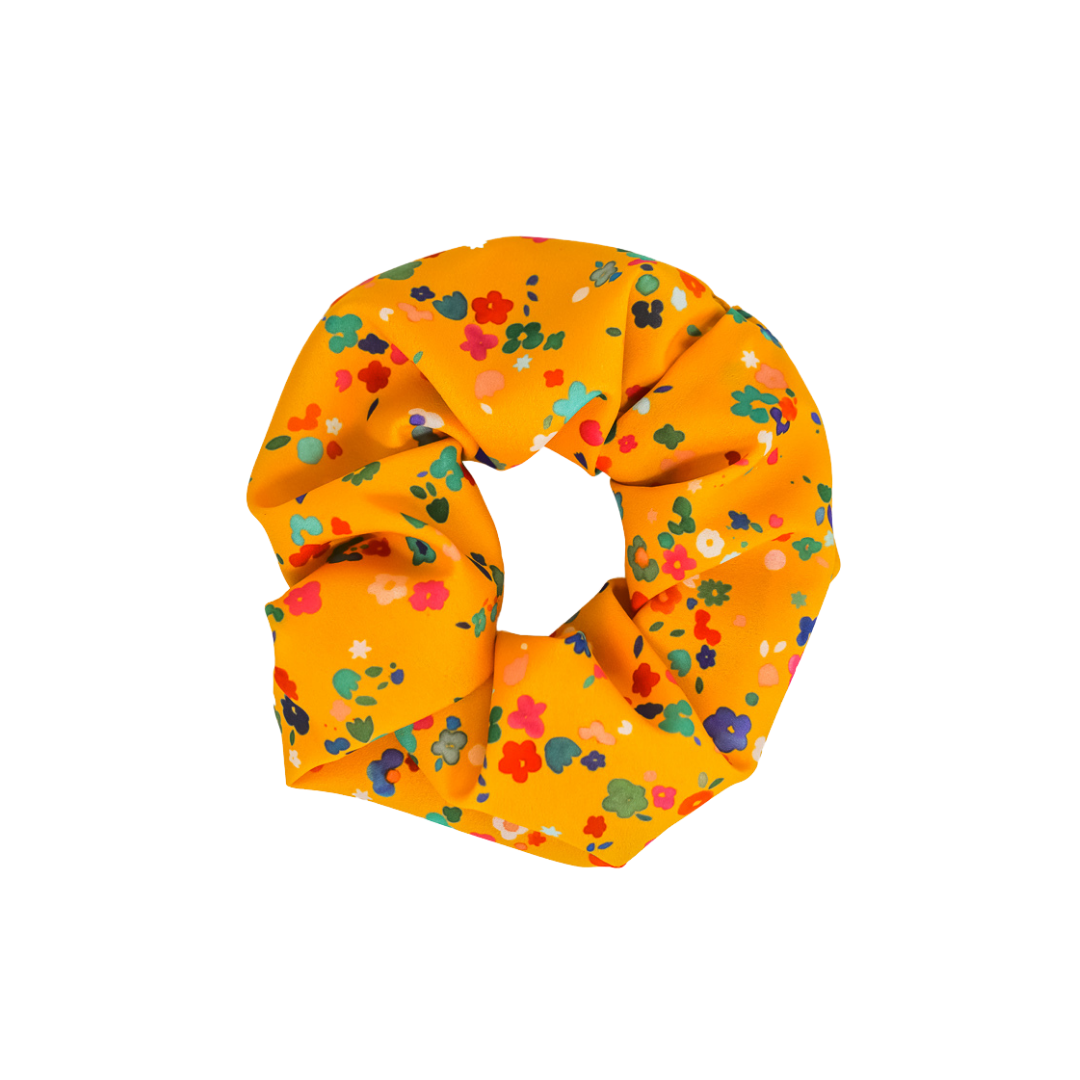 Ditsy Floral (Mustard) - Crepe De Chine Scrunchie